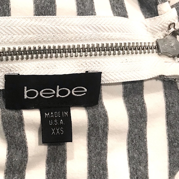 bebe White & Gray Peplum Mini Dress with Stripes - Picture 3 of 6